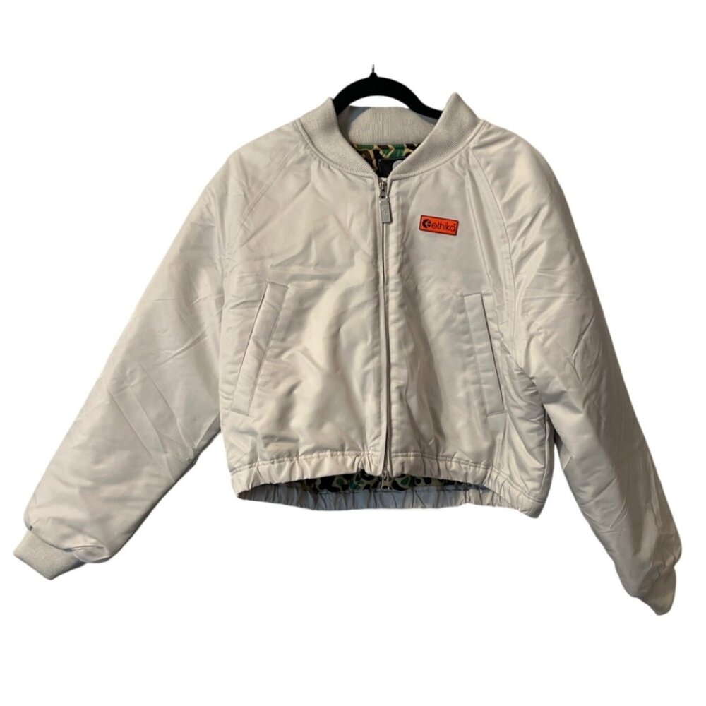 Ethika White Bomber Jacket With Orange Detachable Strap & Camo Lining M